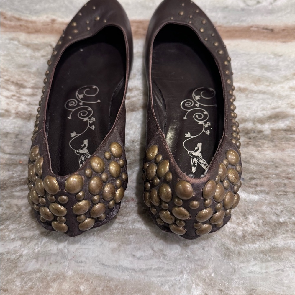Tibi New York "Hedy" Studded Leather Ballet Flats - Brown - Size 8 - Picture 5 of 9